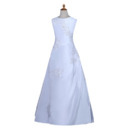 Designer Beautiful Beaded Appliques A-Line Sleeveless Long Length Satin Flower Girl Dresses/ White First Holy Communion Dresses