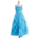 Perfect A-Line Ruffles Galore Skirt Organza Flower Girl Dresses with Wide Straps and Beaded Waist