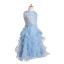 Perfect A-Line Full Length Pick-Up Skirt Organza Flower Girl Dresses with Beaded Appliques