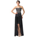 Gorgeous Crystal Embellished High-Low Chiffon Black Evening Party Dresses