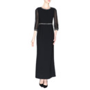 Modest Tea Length Chiffon Black Mother Dresses with 3/4 Illusion Tulle Sleeves and Beaded Detail