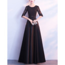 Discount Stunning Full Length Pleated Lace Satin Mother Dresses with Half Illusion Sleeves