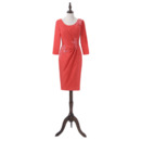 Couture Inexpensive Knee Length Applique Ruching Satin Mother Dress with 3/4 Long Sleeves
