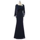 Elegant Stunning Sheath Full Length Chiffon Mother Dresses with Trim Capelet and Beading