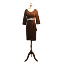 Elegant Knee Length Taffeta Mother Dresses with 3/4 Length Sleeves and Beaded Waist