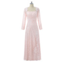 Elegant Square Neck Full Length Asymmetrical Pleated Lace Mother Dresses with Long Sleeves