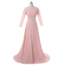 Vintage A-Line Sweep Train Beaded Appliques Chiffon Mother Dresses with Long Sleeves and Pleated Bust