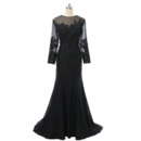 Fashionable Illusion Neckline Appliques Beading Chiffon Plus Size Mother Dresses with Long Sleeves