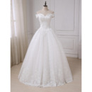 Princess Ball Gown Off-the-shoulder Lace Wedding Dresses with Crystal Detailing