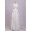 Sexy Illusion V-Neck Long Length Chiffon Wedding Dresses with Beaded Embellished Bodice