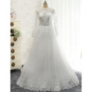Vintage A-Line Floor Length Tulle Wedding Dresses with Long Sleeves