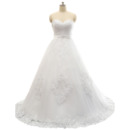 Discount A-Line Sweetheart Tulle Over Satin Wedding Dresses with Lace Appliques