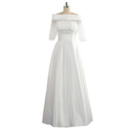 Elegant Off-the-shoulder Satin Wedding Dresses with Half Lace Sleeves