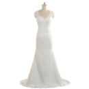 Simple Sheath Sweetheart Full Length Lace Wedding Dresses with Open Back