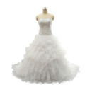Stunning Sweetheart Beaded Appliques Bodice Wedding Dresses with Layered Ruffles Organza Skirt