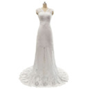 Elegant Sheath Double V-Neck Sleeveless Lace Wedding Dresses with Bow Detail