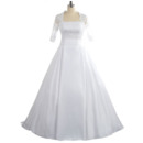 Perfect Square Neckline Floor Length Satin Wedding Dress with Half Sleeves