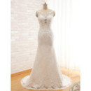 Elegantly Sheath Sleeveless Tulle Over Lace Wedding Dresses with Beaded Appliques Detail