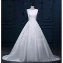 Attractive Appliques Ball Gown Sleeveless Satin Wedding Dresses with Low Back