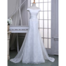 Elegantly Sheath Off-the-shoulder Lace Wedding Dresses with Hand-made Flowers Back
