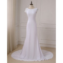 Simple Plunging Scoop Back White Wedding Dresses with Slight Cap Sleeves