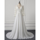 Beautiful Plus Size Ivory Chiffon Wedding Dresses with Lace Top