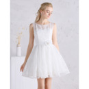 Simple Illusion Neckline Mini Lace Wedding Dresses with Pleated Skirt