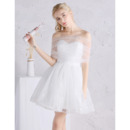 Cute Beaded Off-the-shoulder Mini/ Short Lace Tulle Wedding Dresses