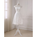 Elegant Cap Sleeves Knee Length Lace Petite Wedding Dress with Sash