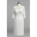 Simple Illusion Lace Neckline Plus Size Satin Wedding Dresses with Keyhole Back