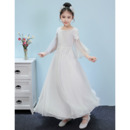 Amazing Appliques Chiffon Junior Bridesmaid Dresses with Long Sleeves