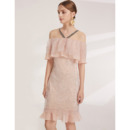 Shimmering Delicate Ruffled Neckline Off-the-shoulder Short Lace Cocktail/ Holiday Dresses for women