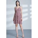 Classy Slender Straps Short Chiffon Cocktail/ Holiday Dress for women with Ruffle Detail