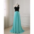 Affordable One Shoulder Full Length Color Block Chiffon Evening/ Prom Dresses with Ruched Bodice