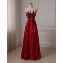 Luxury Beaded Appliques A-Line Full Length Satin Evening/ Prom Dresses with Illusion Back