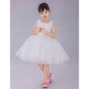 Pretty Ball Gown Knee Length Organza Flower Girl Dresses with Lace Bodice