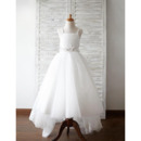 Beautiful Beaded Wide Straps Full Length High-Low Appliques Tulle Flower Girl Dresses