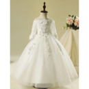 Gorgeous Ivory Ball Gown Off-the-shoulder Appliques Tulle Flower Girl Dresses with Sleeves