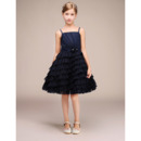 Pretty Spaghetti Straps Flower Girl Dress with Asymmetrical Ruched Tiered Skirt