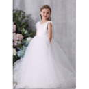 Beautiful Beaded Neckline Tulle Flower Girl Communion Dress with Feather