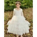 Perfect Ankle Length Layered Skirt Flower Girl Dresses with Long Lace Sleeves