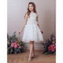 Pretty Knee Length Tiered Skirt Organza Little Girl Parry Dresses with Beaded Bodice