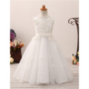 Lovely Ball Gown Full Length Appliques White Tulle Flower Girl/ First Communion Dresses