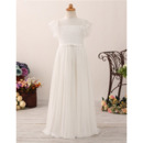 Simple Bateau Neck Lace Chiffon Flower Girl/ First Communion Dress with Flutter Sleeves