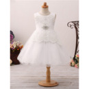Pretty A-Line Sleeveless Knee Length Organza Flower Girl Dresses with Rhinestone Lace Appliques
