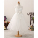 Cute A-Line Tea Length Applique Tulle Flower Girl Dresses with wire edge