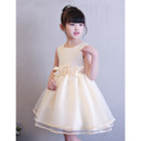 Cute Ball Gown Mini/ Short Organza Flower Girl Dresses for Wedding with Hand-made Flowers