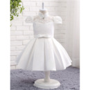 Adorable Ball Gown Cap Sleeves Knee Length Flower Girl Dresses with Satin-trimmed Neckline and Armholes