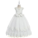 Princess Ball Gown Full Length Lace Tulle First Communion Dresses with Slight Cap Sleeves