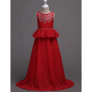Discount Full Length Chiffon Little Girls Party Dresses/ Junior Bridesmaid Dresses with Peplum